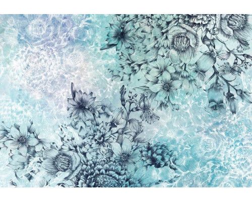 Windblumen-Fototapete mit abstrakten, im Wind tanzenden Blumen, perfekt für eine künstlerische Atmosphäre.