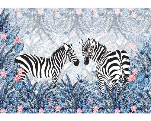 Abstrakte Zebra-Kunst mit lebhaften Linien und Formen, dargestellt auf dieser verspielten und modernen Fototapete.