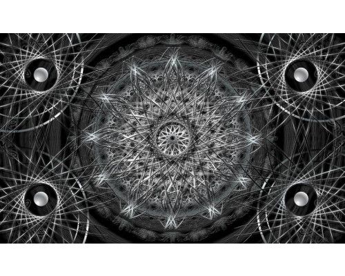 Fototapete eines silbernen Mandalas, in einem abstrakten und künstlerischen Design.