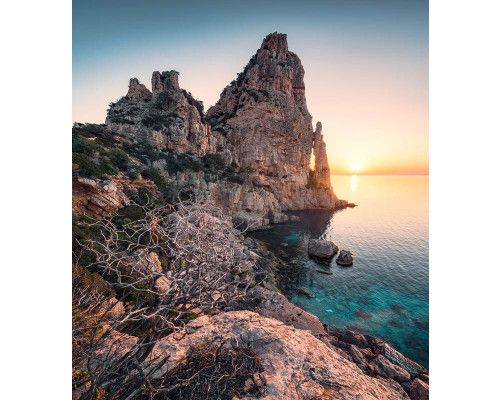 Sonnenlicht Sardinien Fototapete, mit der Sonne, die durch die Bäume in Sardinien scheint.