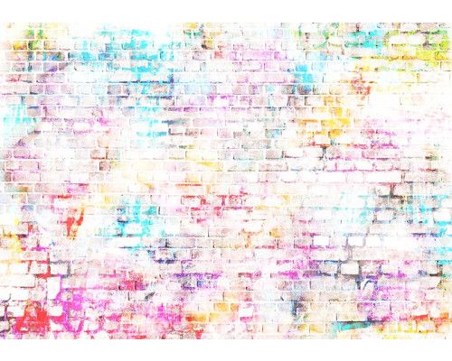 Graffiti-Fototapete mit lebendigem Wandbild auf einer Ziegelwand.