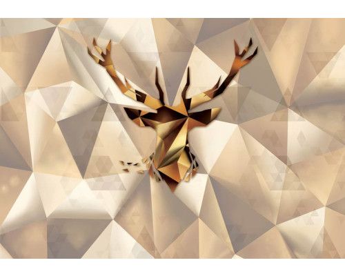 Hirsch-Fototapete im abstrakten Kunststil, Natur und Moderne kombiniert.