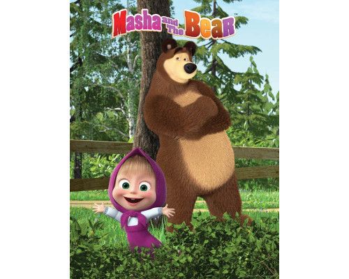 Kindertapete von Mascha und dem Bären, fröhlich und geeignet für Babyzimmer.