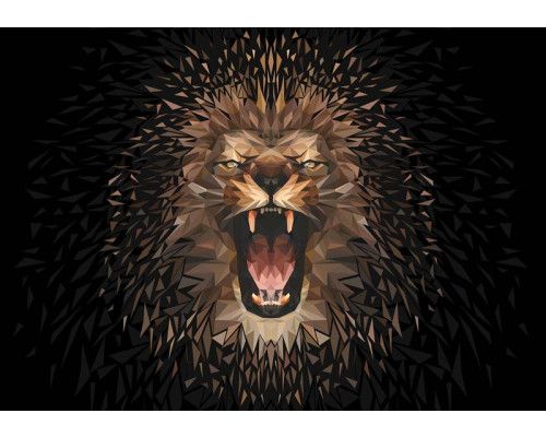 Fototapete mit einem brüllenden Löwen, kunstvoll gemalt.