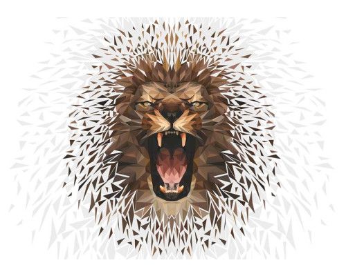 Weißer Löwe auf Fototapete, Kunst und Tiere kombiniert.