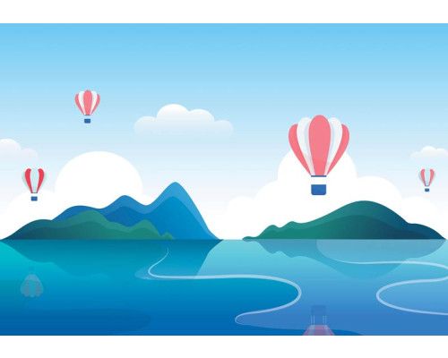 Heißluftballons Fototapete, bunt und verspielt für Kinderzimmer.