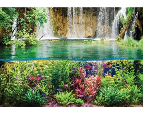 Fototapete mit einem Wasserfall in einem tropischen Regenwald, wobei der 3D-Effekt für beeindruckende Tiefe sorgt.