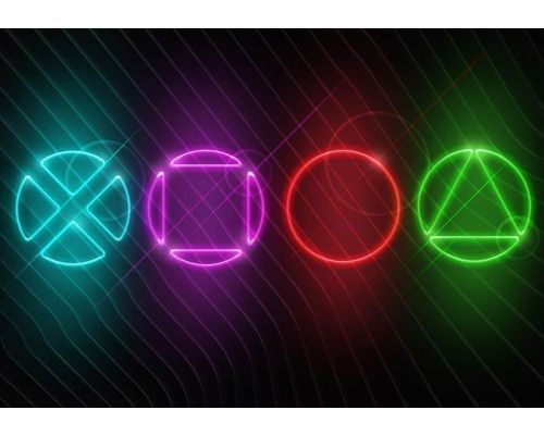 Playstation und Spielelement auf dunklem Hintergrund, ideal für ein Spielzimmer mit intensiver Atmosphäre.