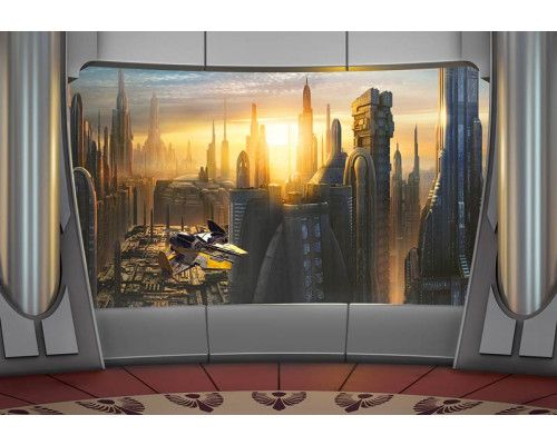Star Wars Fototapete mit Blick auf den Planeten Coruscant, perfekt für einen Sci-Fi-Fan.