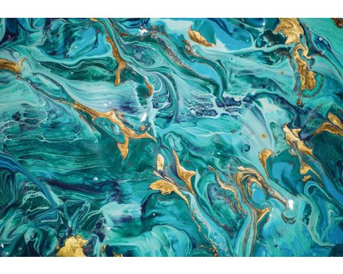 Türkis und Gold vereinen sich auf dieser Fototapete zu einem wunderschönen Marmormuster, das in jedem Raum für Aufsehen sorgt.