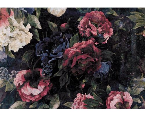 Blumige Fototapete im Vintage-Stil mit Malerei, klassisches Ambiente.