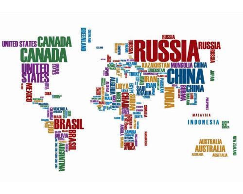 Weltkarten-Tapete mit Erdtext und Länderübersicht, lehrreich und stilvoll.