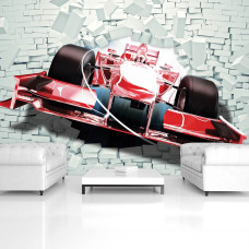 Eine Fototapete mit einem roten Formel-1-Auto für das Wohnzimmer.