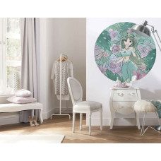 Ein Tapetenkreis mit Prinzessin Jasmine von Disney, umgeben von märchenhaften Elementen, sichtbar in einem Kinderzimmer.