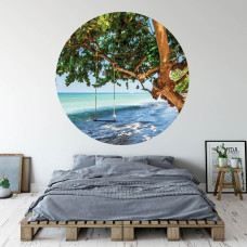 Tapetenkreis mit Strand und Schaukel mit Meer und Baum für das Schlafzimmer.