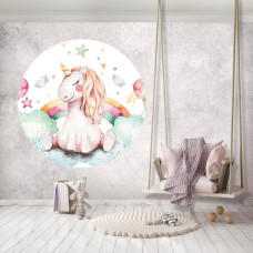 Tapetenkreis mit Einhorn und Wolken für Kinder im Kinderzimmer.