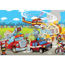 Feuerwehrtapete für Kinderzimmer, Fahrzeuge und cooles Design.
