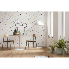 Eine Fototapete mit Disneys Mickey Mouse in fröhlicher Pose, ideal für das Kinderzimmer.