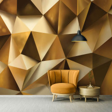 Eine Fototapete mit einer 3D-Abstraktion goldener Formen, perfekt für ein Büro.