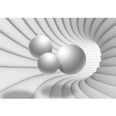 3D-Tunnel mit weißen Kugeln, abstrakte Kunst-Fototapete für einen futuristischen und modernen Look.