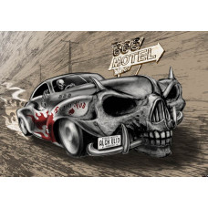 Fototapete eines Death Rod Motels mit Totenköpfen, ideal für Fans von Rock'n'Roll und kantigen Interieurs.