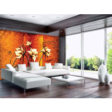 Eine Fototapete mit einem Gemälde von künstlerischen Blumen im abstrakten Kunststil.