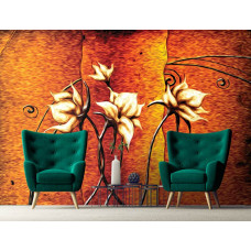 Eine Fototapete mit abstrakten Blumen im Kunststil für das Wohnzimmer.