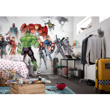 Eine Fototapete von Marvels Avengers Unite auf dem Display im Kinderzimmer.