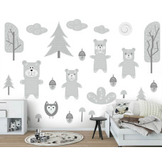 Fototapete mit Bären und Wald für Baby- und Kinderzimmer.