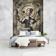 Eine Fototapete mit dem Titel "Schwarze Rose Alchemie" für das Schlafzimmer.