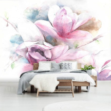 Eine Blumenmalerei-Fototapete für Schlafzimmer.