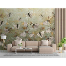 Fototapete Boho Vlinders Muur, beige Vlinder auf hellem Hintergrund.