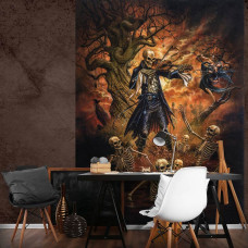 Fototapete "Danse Macabre" mit Totenköpfen für das Wohnzimmer.