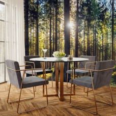 Fototapete mit einem ruhigen Wald aus hohen Kiefern in einem modernen Esszimmer.