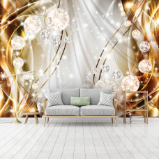 Fototapete mit Diamanten auf einem goldenen Hintergrund für das Wohnzimmer.