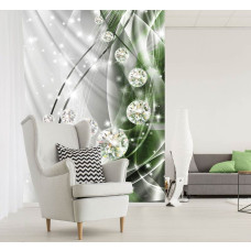 Eine Fototapete mit Diamanten auf einem smaragdgrünen und silbernen Hintergrund für das Wohnzimmer.