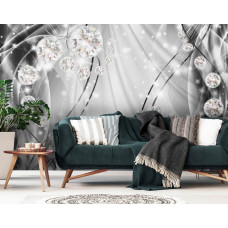 Eine Fototapete mit Diamanten auf silbernem Hintergrund für das Wohnzimmer.