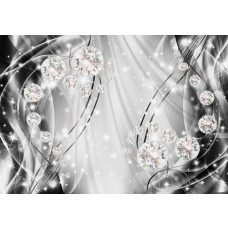Fototapete mit silbernen und grauen Diamanten, abstrakter Schmuck in glänzender Anordnung.