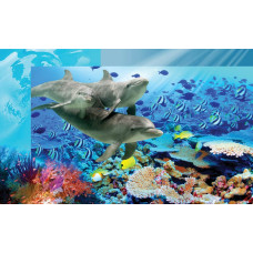 Delphine im Kinderzimmer, eine fröhliche Fototapete mit Fischen und Meeresbewohnern, ideal für ein Aquarium-Thema.