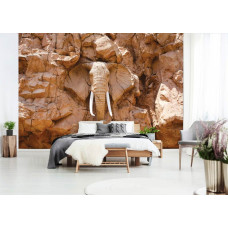 Eine Fototapete mit einer Stein-Elefanten-Skulptur, perfekt für ein Schlafzimmer.
