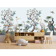 Fototapete exotische Vögel im Chinoiserie-Stil im Kinderzimmer.