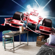 Eine Fototapete mit einem roten Formel-1-Auto für das Schlafzimmer.