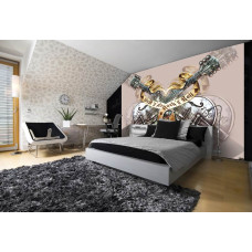 Eine Fototapete mit Gitarren und Heavy-Metal-Thema, ideal für ein Kinderzimmer.