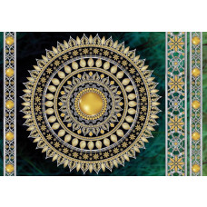 Smaragdgrünes und goldenes Mandala, Fototapete, die ein luxuriöses und künstlerisches Aussehen verleiht.