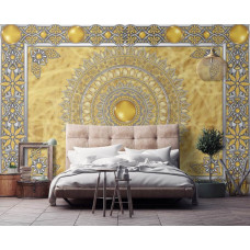 Eine Fototapete eines tibetischen goldenen Mandalas in einem buddhistischen Kunststil.