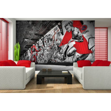 Eine Fototapete mit Graffiti im modernen Kunststil, geeignet für das Wohnzimmer.