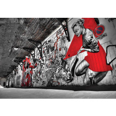 Modernes Graffiti an einer Wand, abstrakt und mit 3D-Effekten, auf Fototapete.