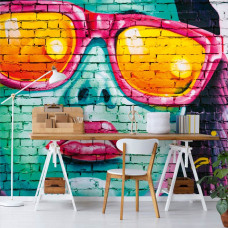 Fototapete mit dem Gesicht einer Frau im Graffiti-Stil für ein Büro.
