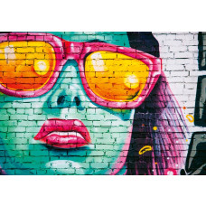Fototapete im Graffiti-Stil mit dem Gesicht einer Frau auf einer künstlerischen Fototapete.