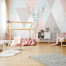 Eine Fototapete mit abstraktem Hirsch im Kunststil für das Kinderzimmer.